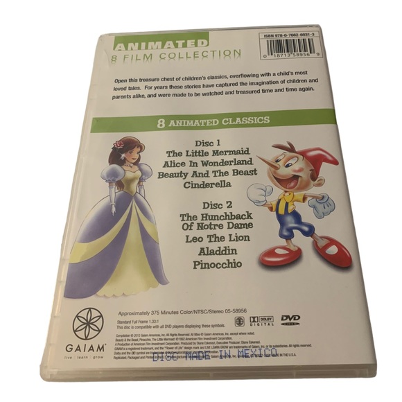 SOLD KIDS Animated 8 Film Movie Collection Aladdin, Pinocchio, Mermaid, - Picture 2 of 2